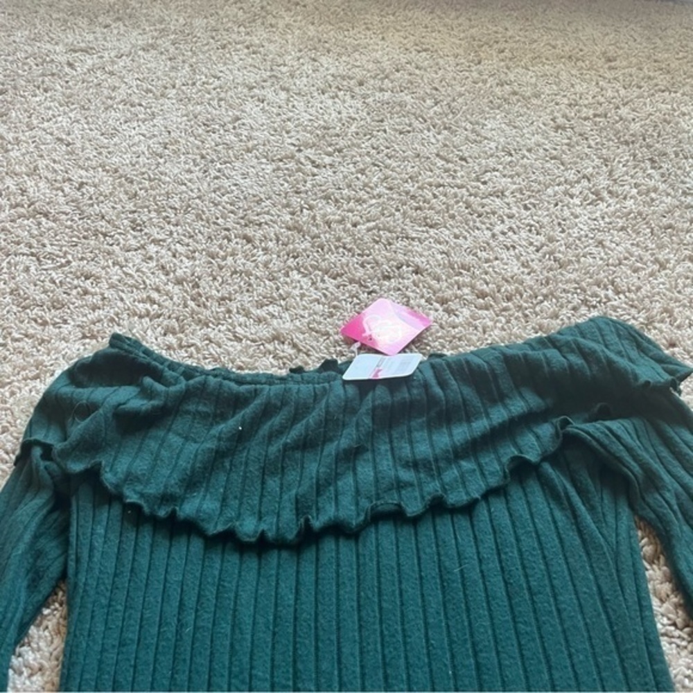 NWT Heart Hips Emerald Green Off Shoulder Ribbed Sweater Dress Medium - Picture 6 of 9